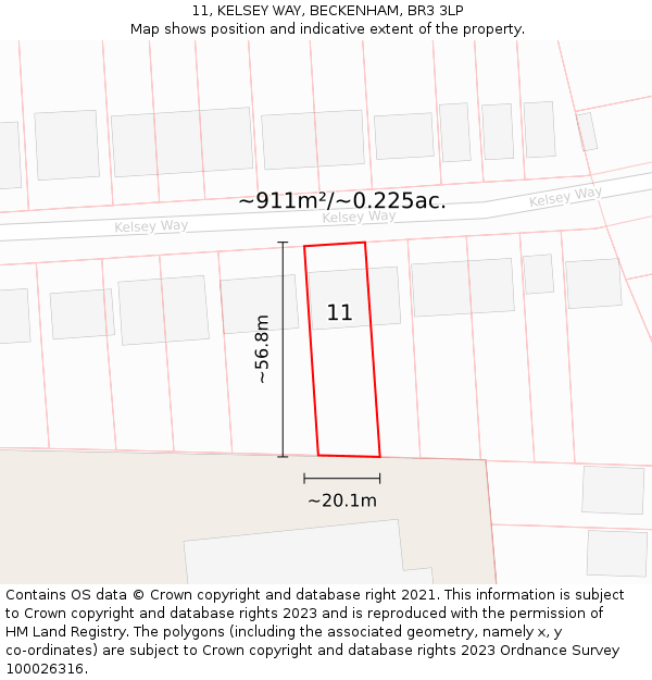 11, KELSEY WAY, BECKENHAM, BR3 3LP: Plot and title map