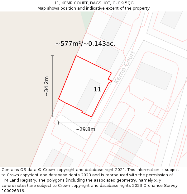 11, KEMP COURT, BAGSHOT, GU19 5QG: Plot and title map