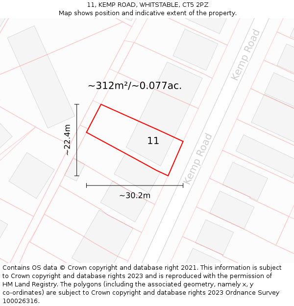 11, KEMP ROAD, WHITSTABLE, CT5 2PZ: Plot and title map