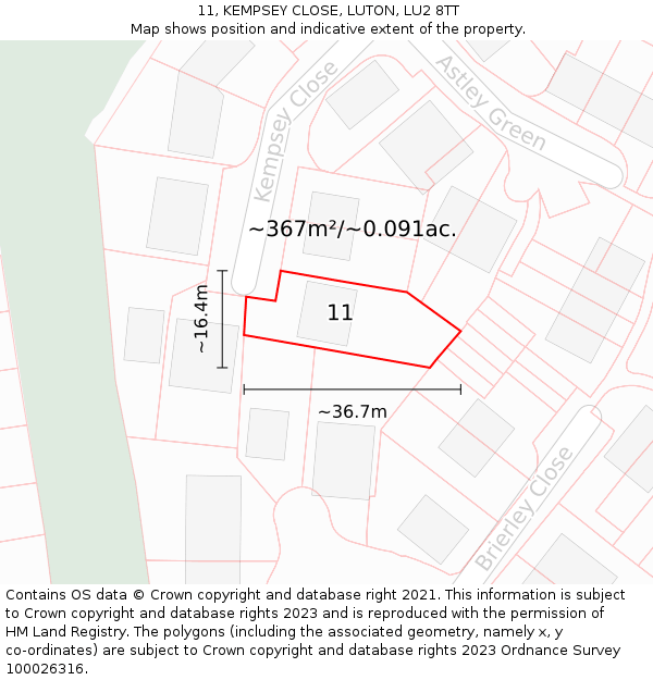 11, KEMPSEY CLOSE, LUTON, LU2 8TT: Plot and title map