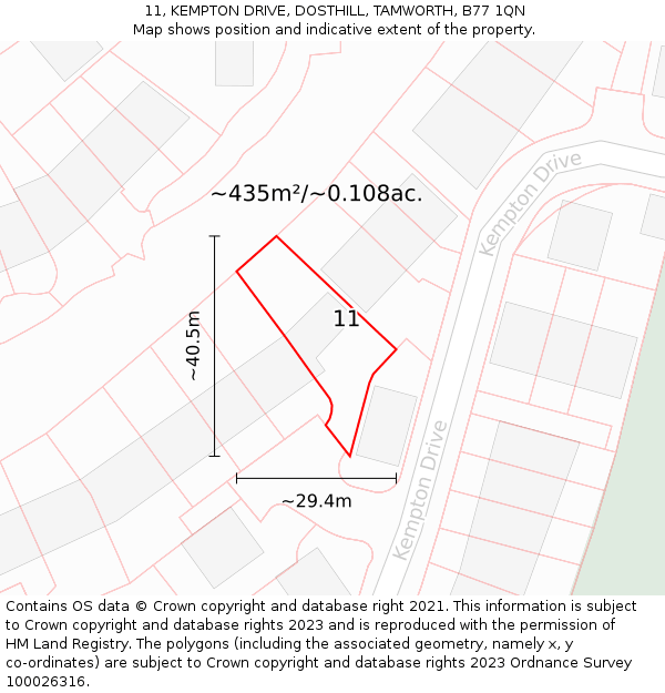 11, KEMPTON DRIVE, DOSTHILL, TAMWORTH, B77 1QN: Plot and title map