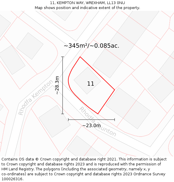 11, KEMPTON WAY, WREXHAM, LL13 0NU: Plot and title map