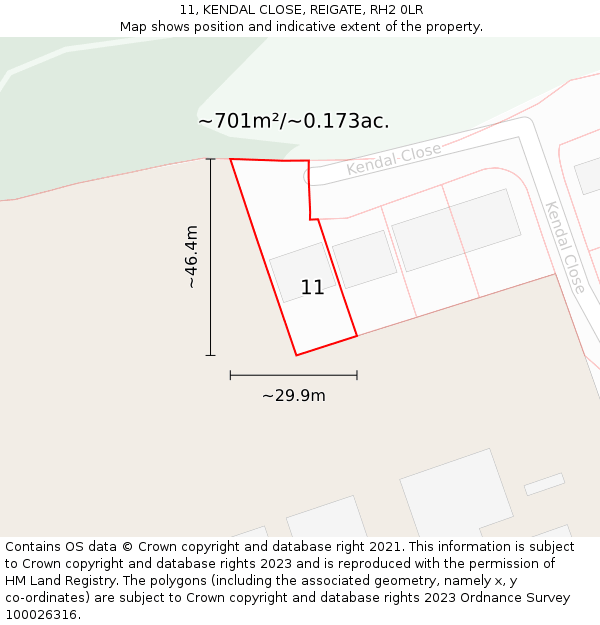 11, KENDAL CLOSE, REIGATE, RH2 0LR: Plot and title map