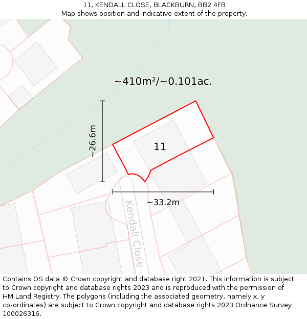 11, KENDALL CLOSE, BLACKBURN, BB2 4FB: Plot and title map