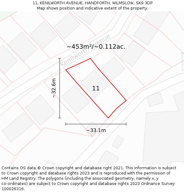 11, KENILWORTH AVENUE, HANDFORTH, WILMSLOW, SK9 3DP: Plot and title map