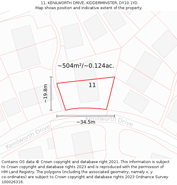 11, KENILWORTH DRIVE, KIDDERMINSTER, DY10 1YD: Plot and title map