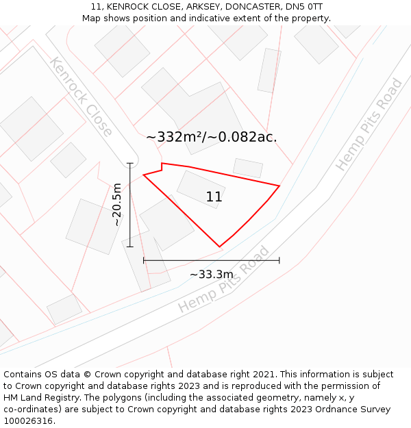 11, KENROCK CLOSE, ARKSEY, DONCASTER, DN5 0TT: Plot and title map