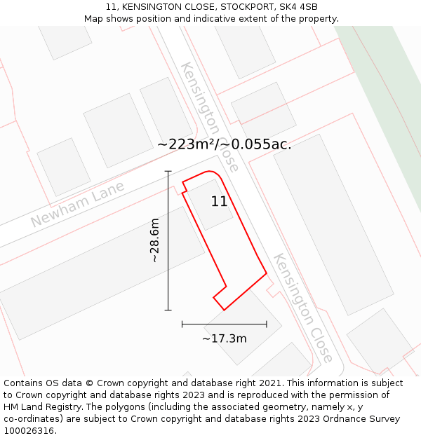 11, KENSINGTON CLOSE, STOCKPORT, SK4 4SB: Plot and title map