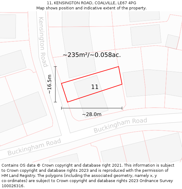 11, KENSINGTON ROAD, COALVILLE, LE67 4PG: Plot and title map