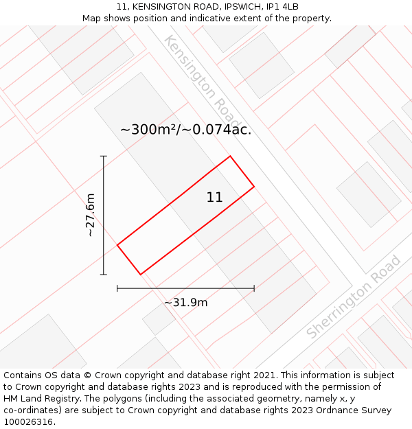 11, KENSINGTON ROAD, IPSWICH, IP1 4LB: Plot and title map