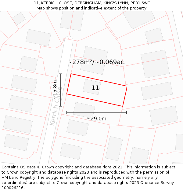 11, KERRICH CLOSE, DERSINGHAM, KING'S LYNN, PE31 6WG: Plot and title map