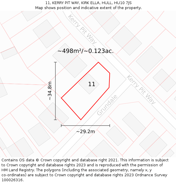 11, KERRY PIT WAY, KIRK ELLA, HULL, HU10 7JS: Plot and title map