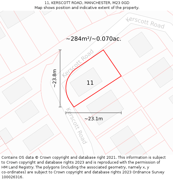 11, KERSCOTT ROAD, MANCHESTER, M23 0GD: Plot and title map