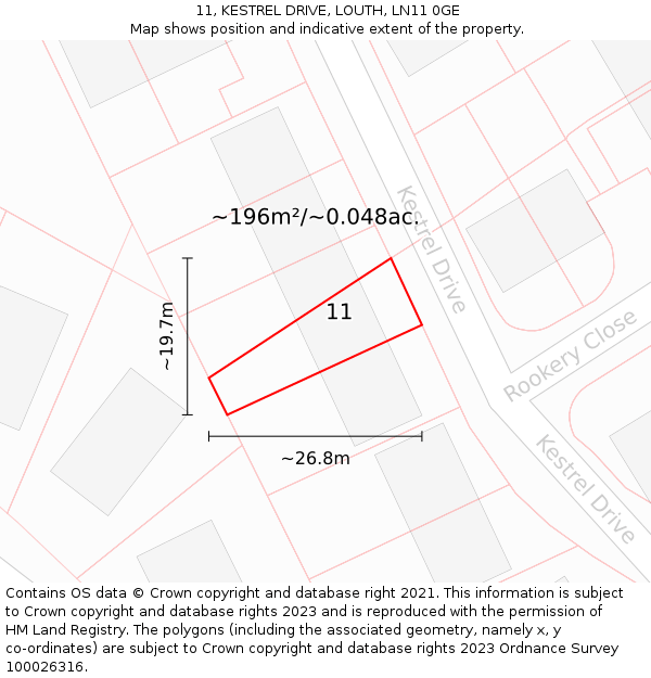 11, KESTREL DRIVE, LOUTH, LN11 0GE: Plot and title map