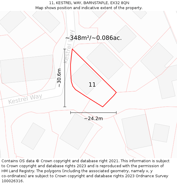 11, KESTREL WAY, BARNSTAPLE, EX32 8QN: Plot and title map