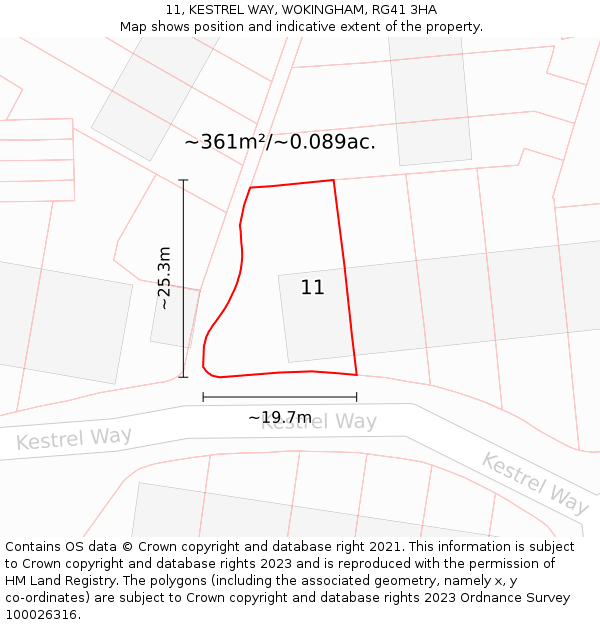 11, KESTREL WAY, WOKINGHAM, RG41 3HA: Plot and title map