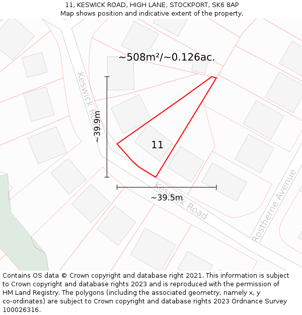 11, KESWICK ROAD, HIGH LANE, STOCKPORT, SK6 8AP: Plot and title map