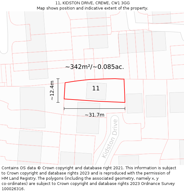 11, KIDSTON DRIVE, CREWE, CW1 3GG: Plot and title map