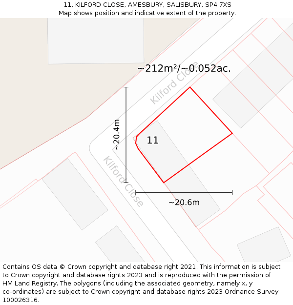 11, KILFORD CLOSE, AMESBURY, SALISBURY, SP4 7XS: Plot and title map