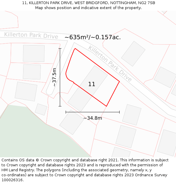 11, KILLERTON PARK DRIVE, WEST BRIDGFORD, NOTTINGHAM, NG2 7SB: Plot and title map