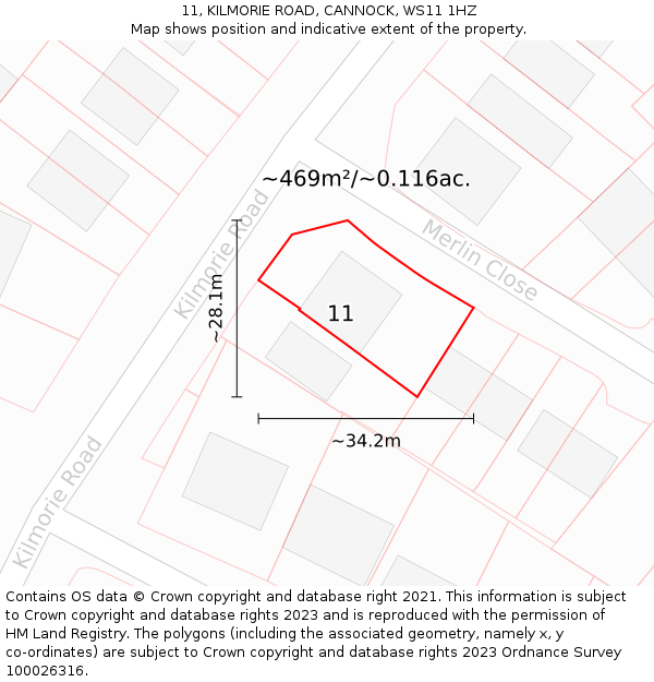 11, KILMORIE ROAD, CANNOCK, WS11 1HZ: Plot and title map