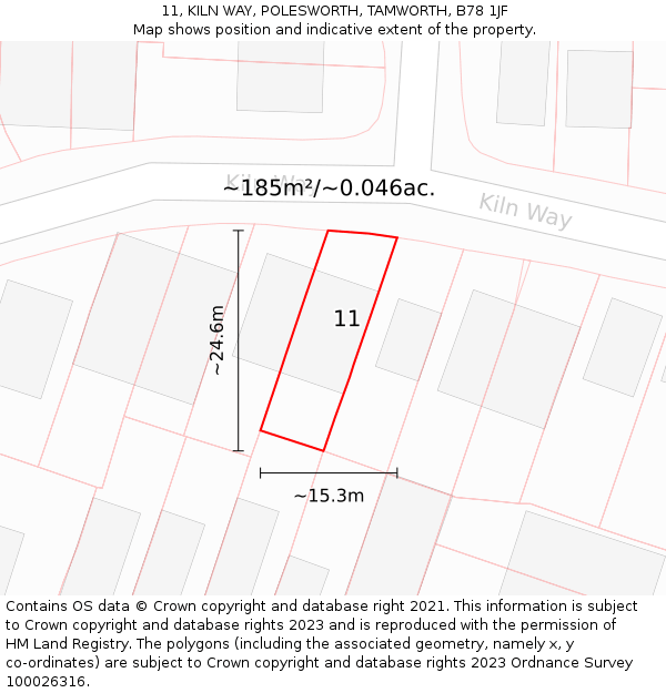 11, KILN WAY, POLESWORTH, TAMWORTH, B78 1JF: Plot and title map