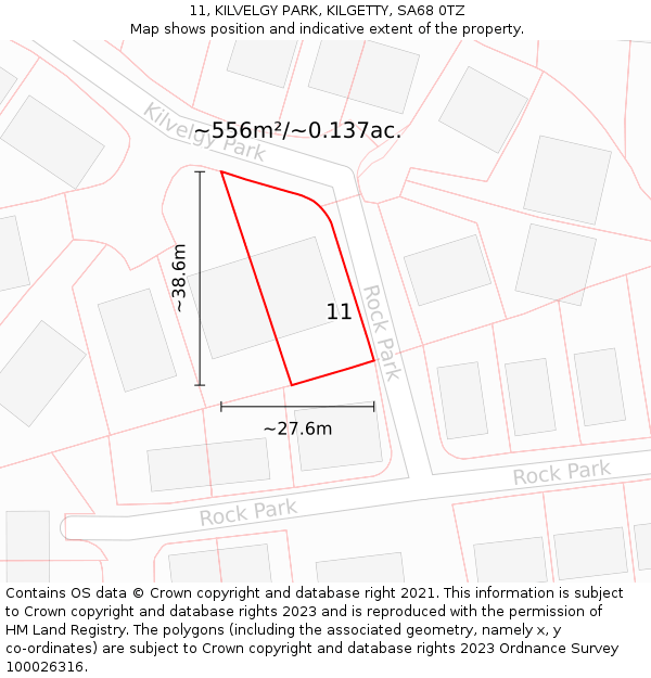 11, KILVELGY PARK, KILGETTY, SA68 0TZ: Plot and title map
