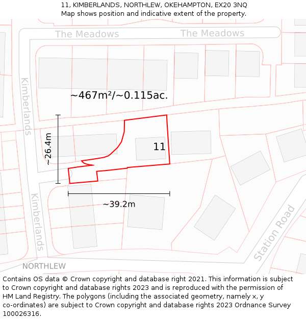 11, KIMBERLANDS, NORTHLEW, OKEHAMPTON, EX20 3NQ: Plot and title map