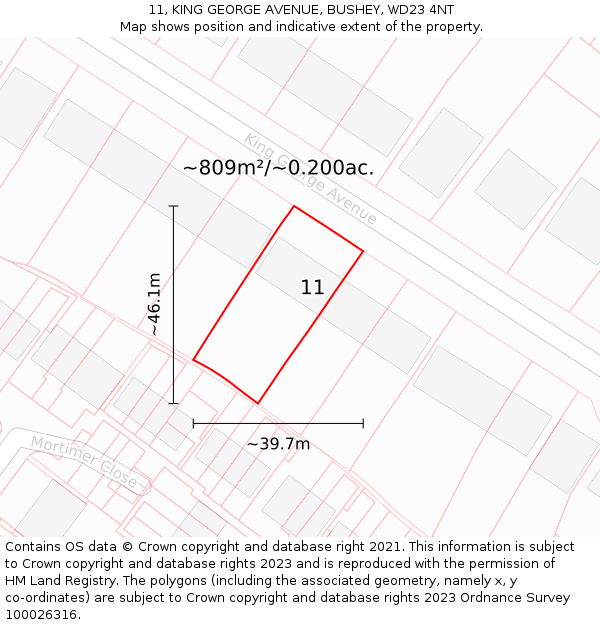 11, KING GEORGE AVENUE, BUSHEY, WD23 4NT: Plot and title map