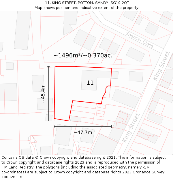 11, KING STREET, POTTON, SANDY, SG19 2QT: Plot and title map