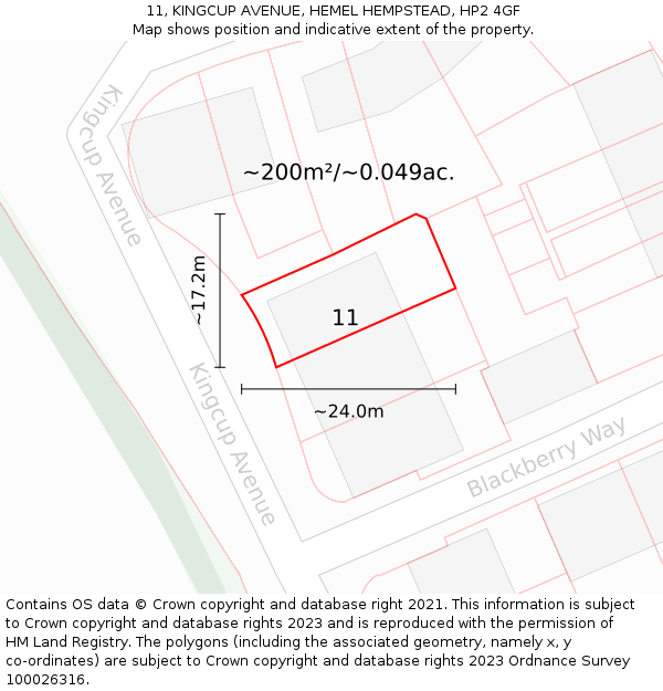 11, KINGCUP AVENUE, HEMEL HEMPSTEAD, HP2 4GF: Plot and title map