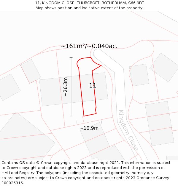 11, KINGDOM CLOSE, THURCROFT, ROTHERHAM, S66 9BT: Plot and title map