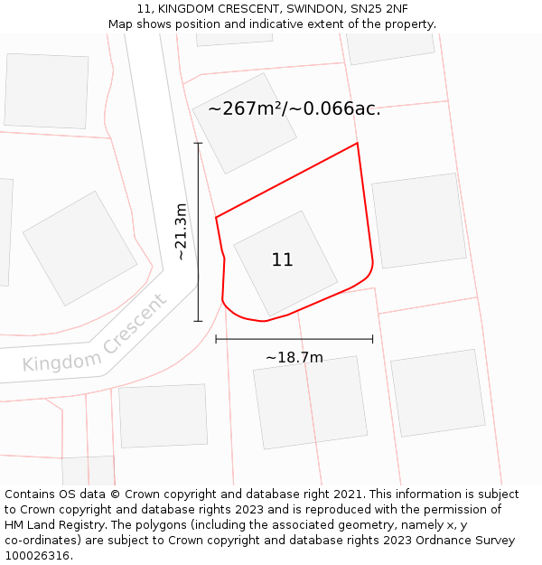 11, KINGDOM CRESCENT, SWINDON, SN25 2NF: Plot and title map