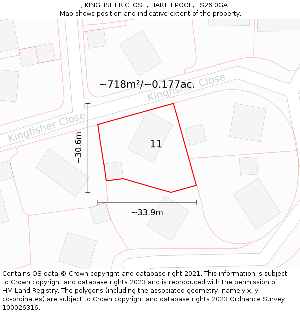 11, KINGFISHER CLOSE, HARTLEPOOL, TS26 0GA: Plot and title map