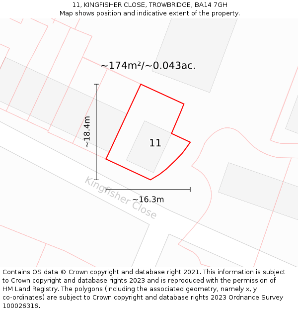 11, KINGFISHER CLOSE, TROWBRIDGE, BA14 7GH: Plot and title map