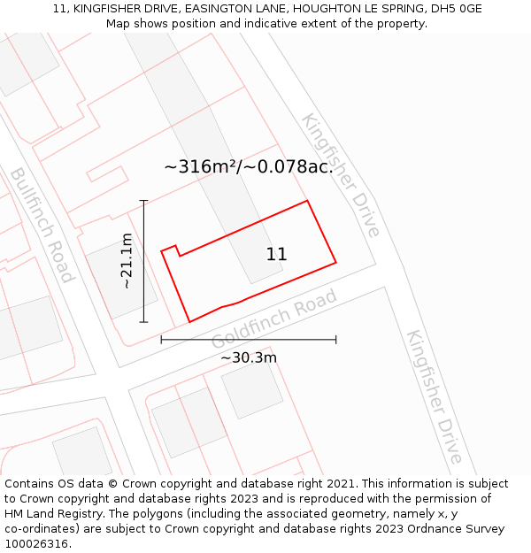 11, KINGFISHER DRIVE, EASINGTON LANE, HOUGHTON LE SPRING, DH5 0GE: Plot and title map