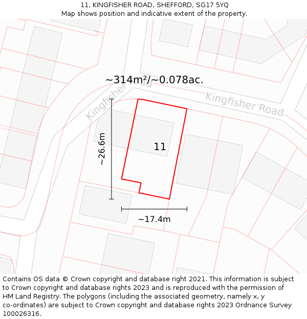 11, KINGFISHER ROAD, SHEFFORD, SG17 5YQ: Plot and title map