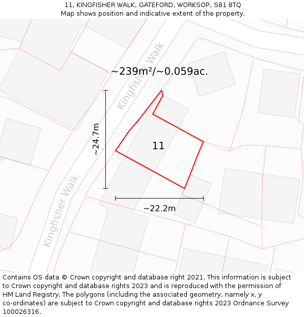 11, KINGFISHER WALK, GATEFORD, WORKSOP, S81 8TQ: Plot and title map