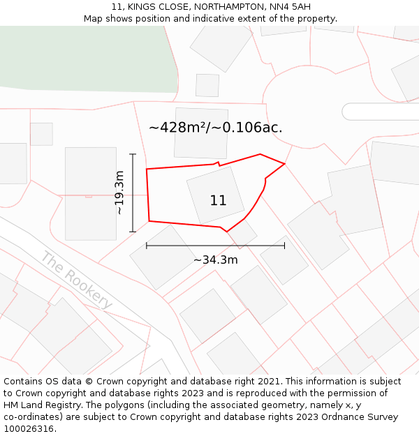 11, KINGS CLOSE, NORTHAMPTON, NN4 5AH: Plot and title map