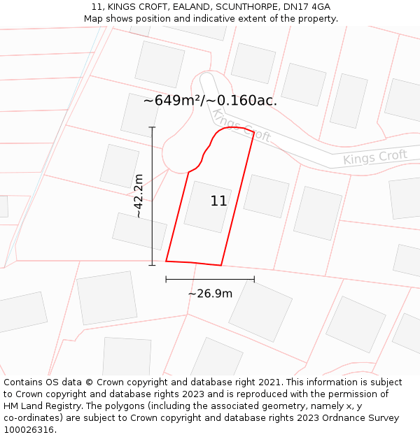 11, KINGS CROFT, EALAND, SCUNTHORPE, DN17 4GA: Plot and title map