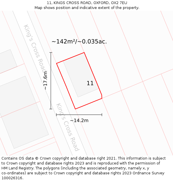 11, KINGS CROSS ROAD, OXFORD, OX2 7EU: Plot and title map