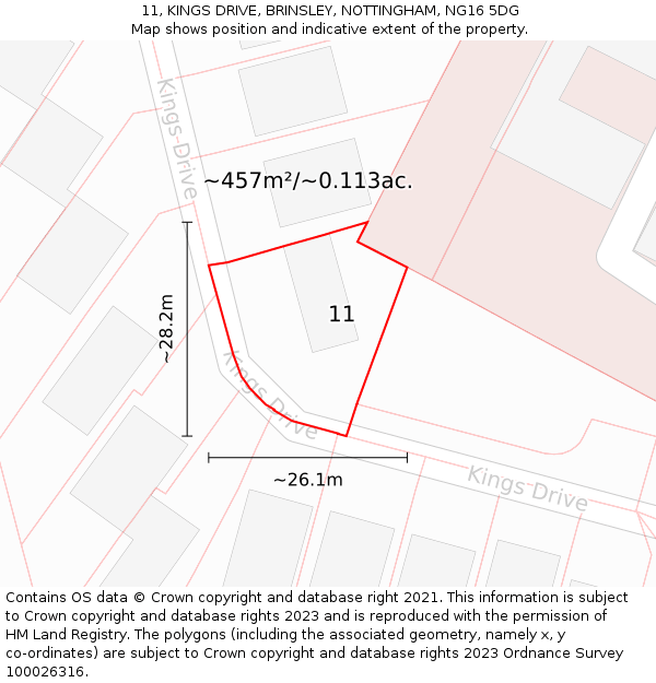 11, KINGS DRIVE, BRINSLEY, NOTTINGHAM, NG16 5DG: Plot and title map