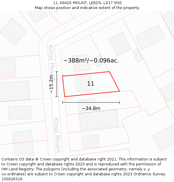 11, KINGS MOUNT, LEEDS, LS17 5NS: Plot and title map