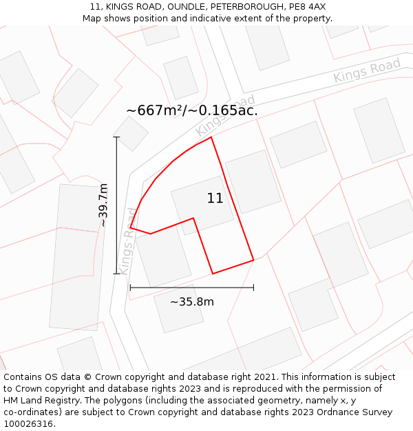 11, KINGS ROAD, OUNDLE, PETERBOROUGH, PE8 4AX: Plot and title map