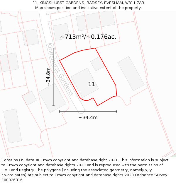 11, KINGSHURST GARDENS, BADSEY, EVESHAM, WR11 7AR: Plot and title map