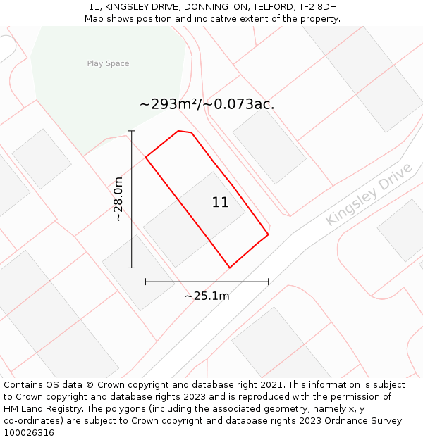 11, KINGSLEY DRIVE, DONNINGTON, TELFORD, TF2 8DH: Plot and title map