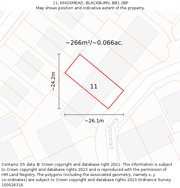 11, KINGSMEAD, BLACKBURN, BB1 2BP: Plot and title map