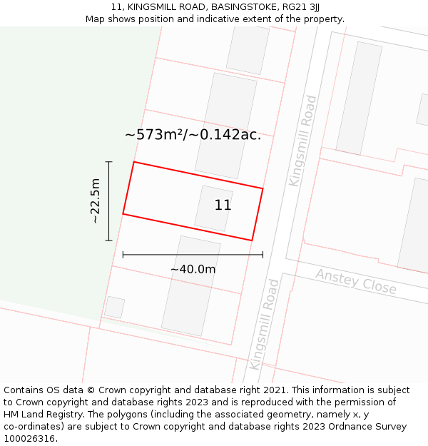 11, KINGSMILL ROAD, BASINGSTOKE, RG21 3JJ: Plot and title map