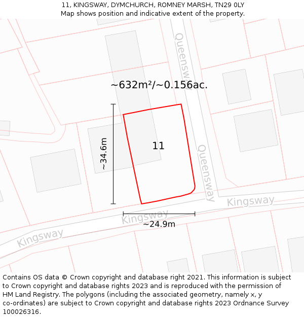 11, KINGSWAY, DYMCHURCH, ROMNEY MARSH, TN29 0LY: Plot and title map