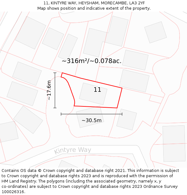 11, KINTYRE WAY, HEYSHAM, MORECAMBE, LA3 2YF: Plot and title map